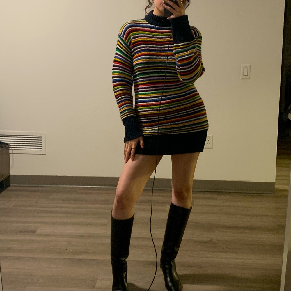 Urban Outfitters Rainbow Road Acrylic Striped Sweater Multicolored Chunky Dress